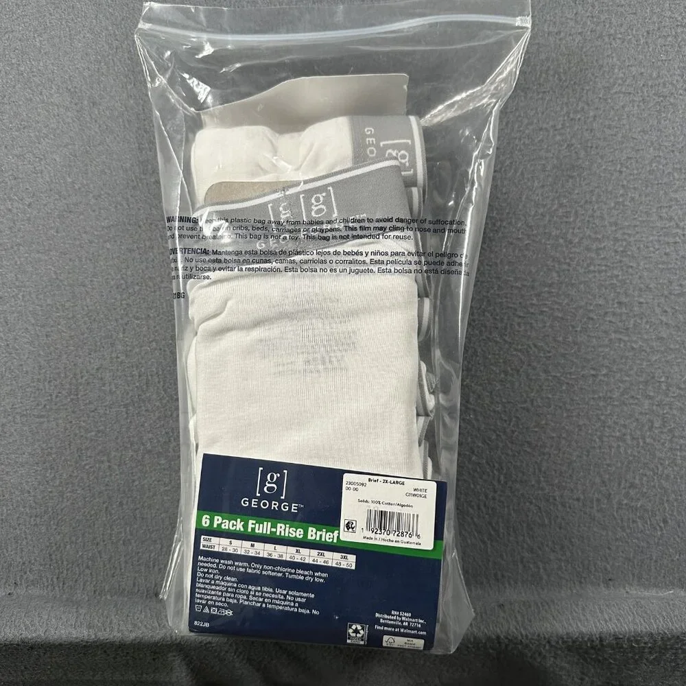 George Full-Rise‎ Brief Mens Underwear 2XL 6 Pack Odor Control Moisture Wicking